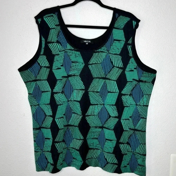 Misook abstract artsy plus size 3X sleeveless blue/green top - Picture 1 of 5